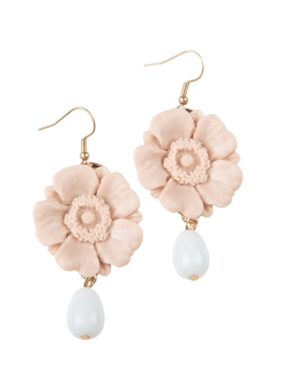 Plunder Peach Floral Drop Earrings with White Bead